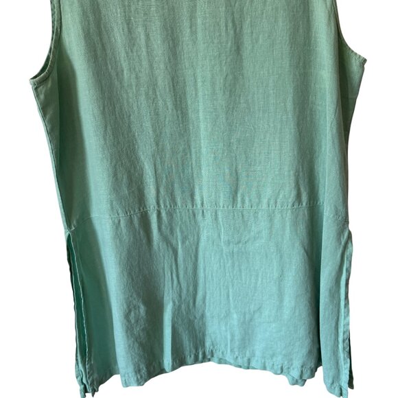 Bryn Walker Linen Top Sz Lg Green Sleeveless Tunic Lagenlook Side Vents Breezy - Picture 6 of 13